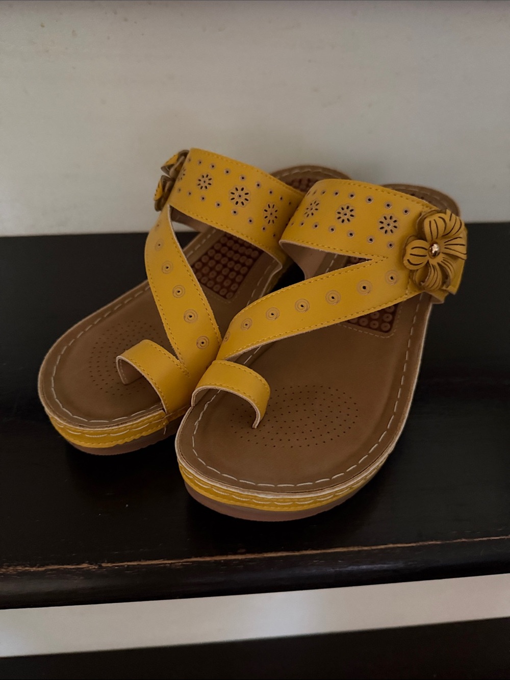Women's Yellow Floral Accent Comfort Sandals